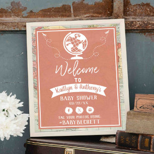 Póster Bienvenida de Baby Shower en Adventure Travel Map