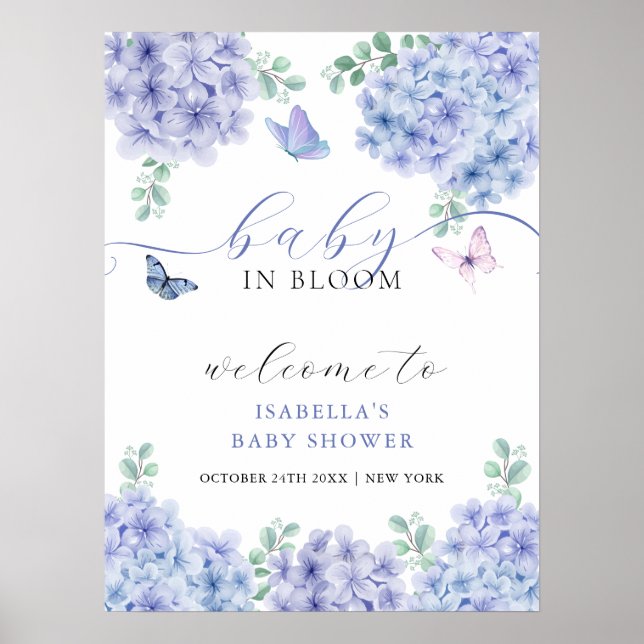 Póster Bienvenida de Baby Shower en Cute Hydrangea Floral (Frente)