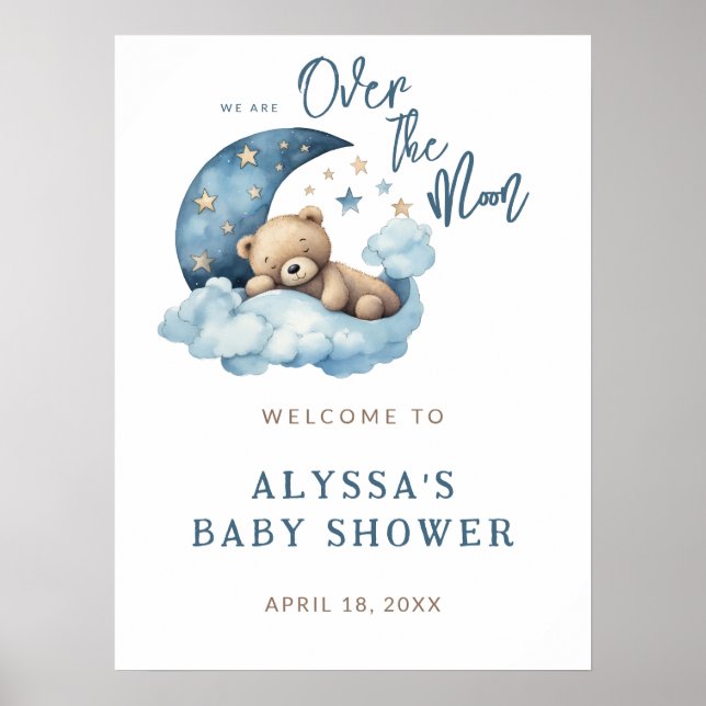 Póster Bienvenida de Baby Shower en la Luna (Frente)