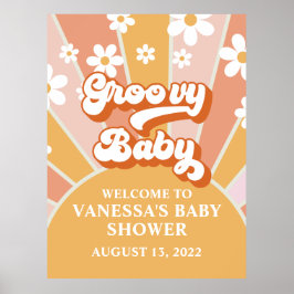 Póster Bienvenida de Baby Shower Groovy Baby Retro Sunshi