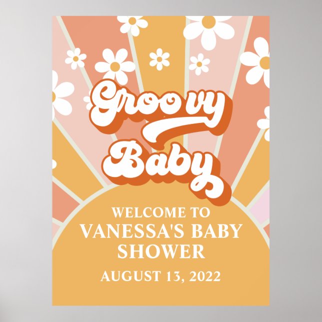 Póster Bienvenida de Baby Shower Groovy Baby Retro Sunshi (Frente)