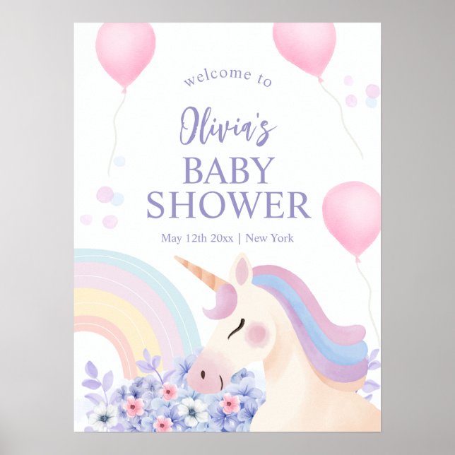 Póster Bienvenida de Baby Shower Hydrangea Rainbow Unicor (Frente)