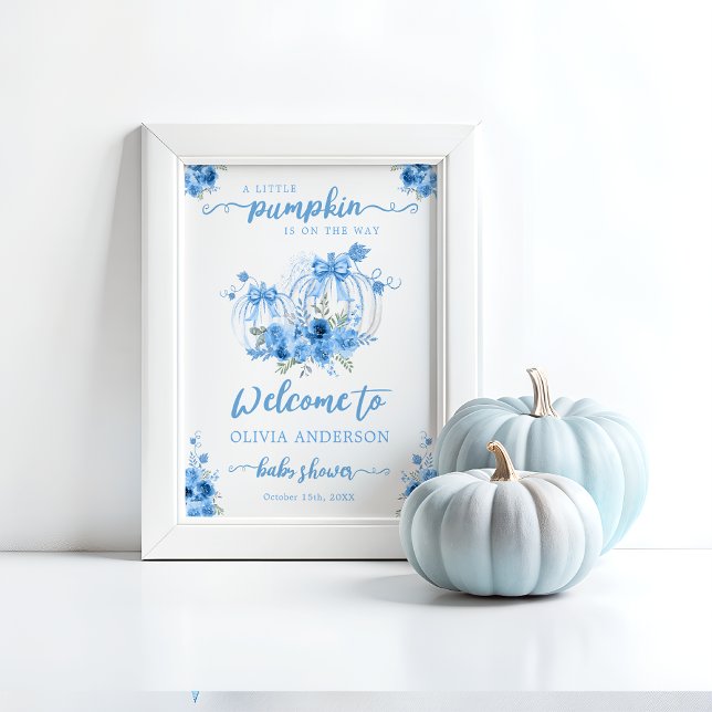 Póster Bienvenida de Baby Shower Little Pumpkin Bow Blue (Subido por el creador)