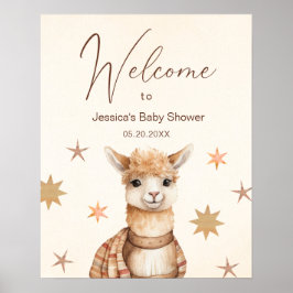 Póster Bienvenida de Baby Shower Llama Mama Retro