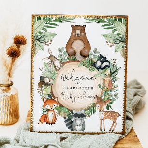 Póster Bienvenida de Baby Shower para animales de bosque 