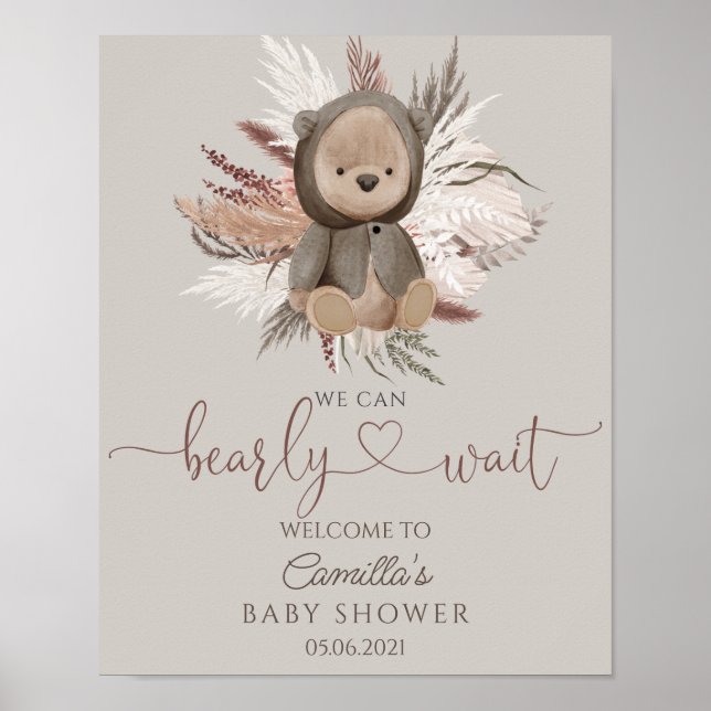 Póster Bienvenida de Baby Shower para Boho Bear (Frente)