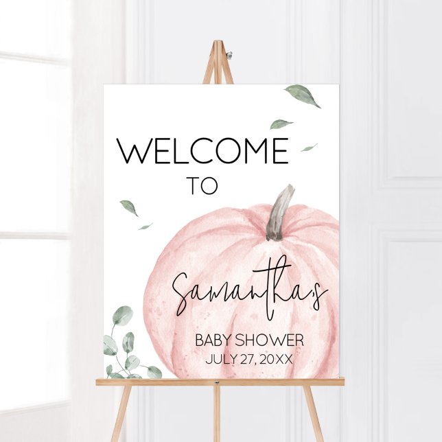Póster Bienvenida de Baby Shower para calabaza Minimalist (Watercolor Pumpkin Baby Shower Welcome Sign)