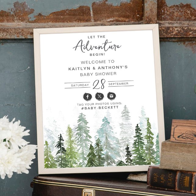 Póster Bienvenida de Baby Shower para el bosque de pinos  (Subido por el creador)