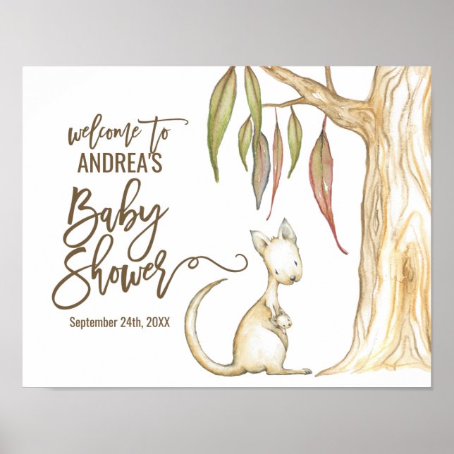 Póster Bienvenida de Baby Shower para el canguro australi (Frente)