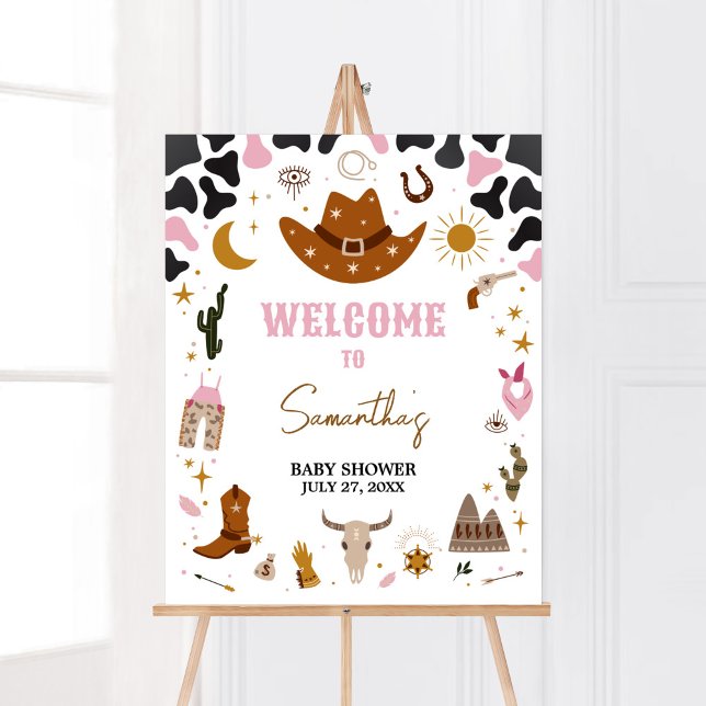 Póster Bienvenida de Baby Shower para lechuga occidental  (Boho Wild West Rodeo Baby Shower Welcome Sign)