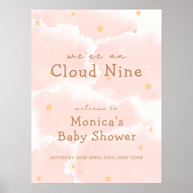 Póster Bienvenida de Baby Shower para Nueve Chicas Rosa E (Frente)