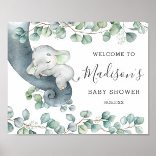 Póster Bienvenida de Baby Shower para un elefante blanco