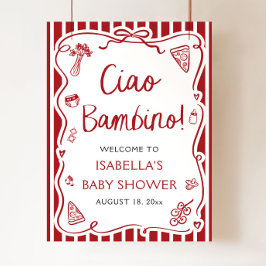 Póster Bienvenida de Baby Shower Red Italiano Cute Ciao B