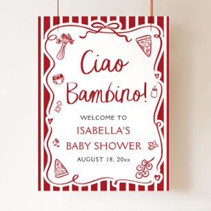 Póster Bienvenida de Baby Shower Red Italiano Cute Ciao B