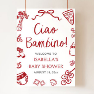 Póster Bienvenida de Baby Shower Red Italiano Cute Ciao B