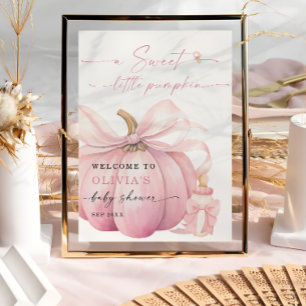 Póster Bienvenida de Baby Shower rosa dulce calabaza pequ