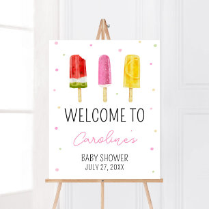 Póster Bienvenida de Baby Shower rosa popsicle