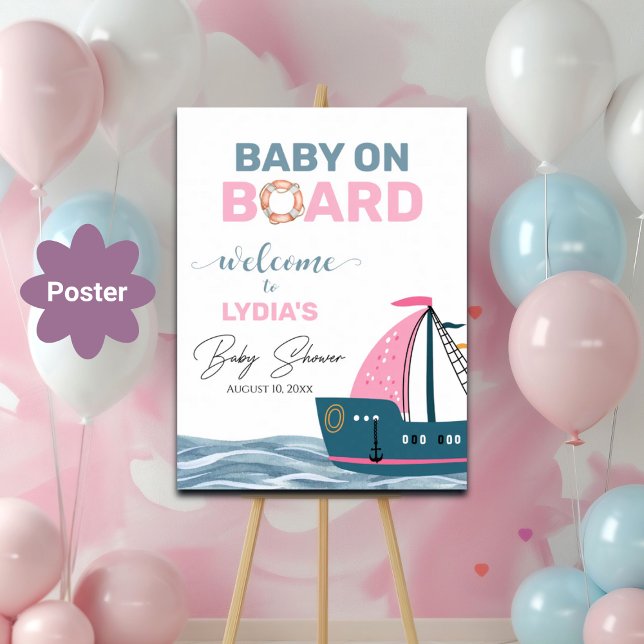 Póster Bienvenida de Baby Shower rosada náutica (Subido por el creador)