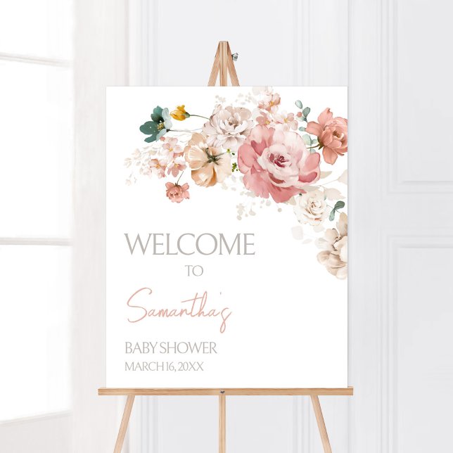 Póster Bienvenida de Baby Shower Spring Wildflower (Summer Floral Baby Shower Welcome Sign)