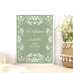 Póster Bienvenida de Baby Shower verde sabio en México