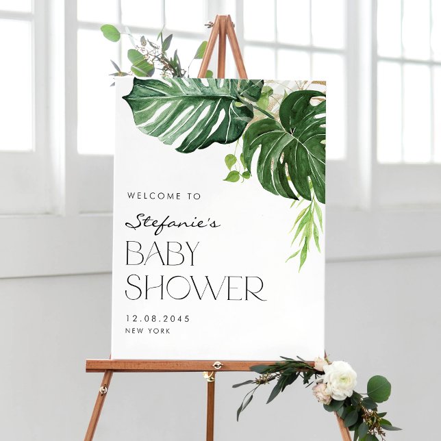 Póster Bienvenida de Baby Shower Watercolor Monstera Trop (Subido por el creador)