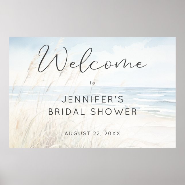 Póster Bienvenida de Boda Acuarela Moderna de Costa (Frente)