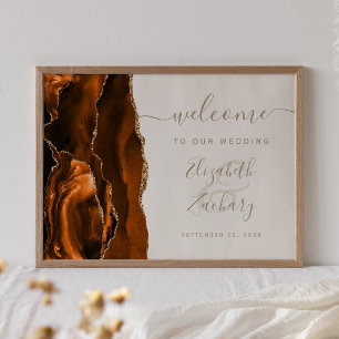 Póster Bienvenida de boda Agate Quemado Naranja Dorado Ma