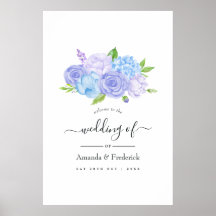 Bienvenida de boda azul hortensia y lavanda ligera