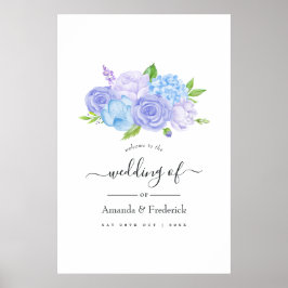 Póster Bienvenida de boda azul hortensia y lavanda ligera