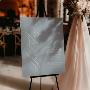 Póster Bienvenida de boda azul sin nada elegante, solo am