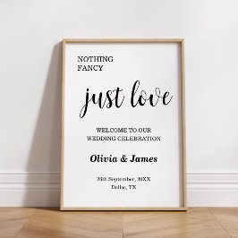 Póster Bienvenida de boda blanca sin lujos solo amor