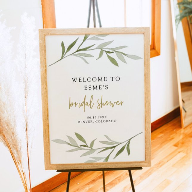 Póster Bienvenida de boda bohemio verde de ESME en oro (Subido por el creador)