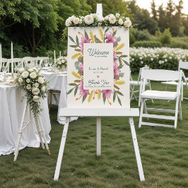 Póster Bienvenida de boda botánica de lirio rosa rubor