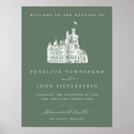 Póster Bienvenida de Boda Castillo Vintage Verde Salvia