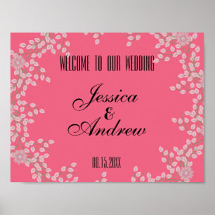 Póster Bienvenida de Boda Chic Rosa Floral y Perlas