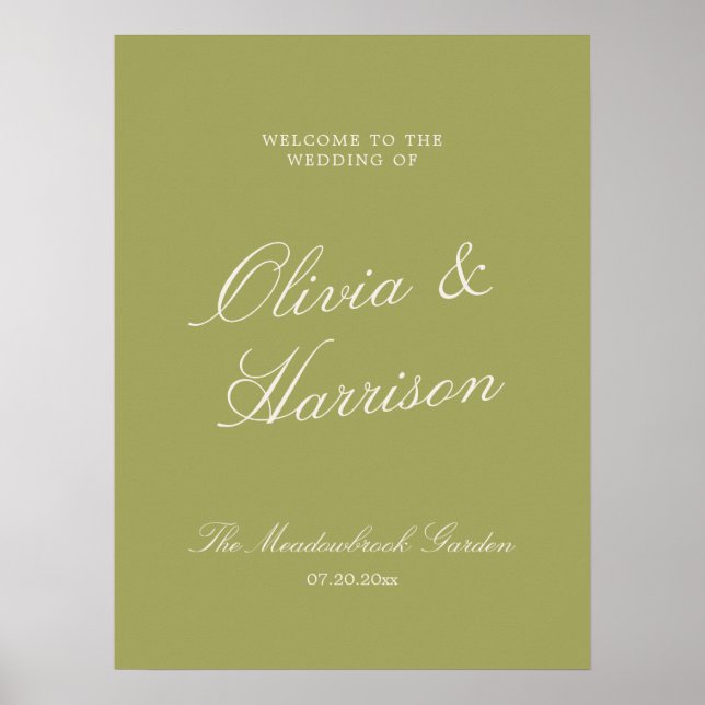 Póster Bienvenida de boda con caligrafía de Olive Estate (Frente)