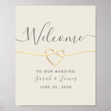 Bienvenida de boda con caligrafía dorada