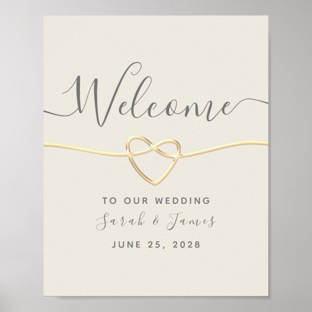 Póster Bienvenida de boda con caligrafía dorada (Frente)