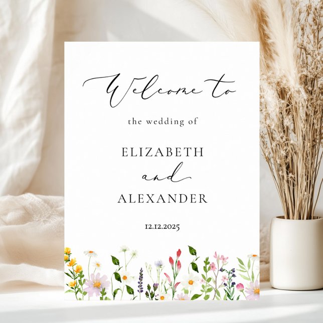 Póster Bienvenida de boda con caligrafía elegante de flor (Subido por el creador)