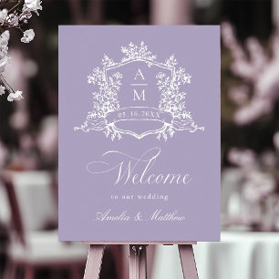 Póster Bienvenida de boda con cresta floral clásica de la