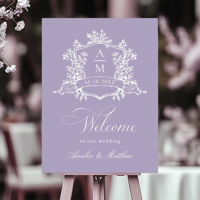 Póster Bienvenida de boda con cresta floral clásica de la (Subido por el creador)
