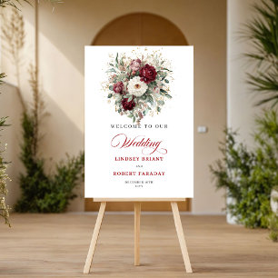 Póster Bienvenida de Boda con Floral de Verde Refined Dee