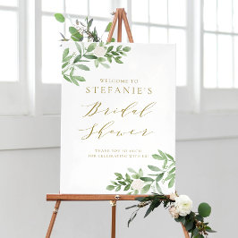 Póster Bienvenida de boda con flores blancas y vegetación
