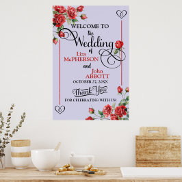 Póster Bienvenida de boda con flores rojas Pretty Floral