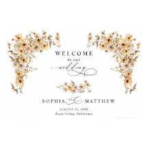 Bienvenida de boda con flores silvestres beige