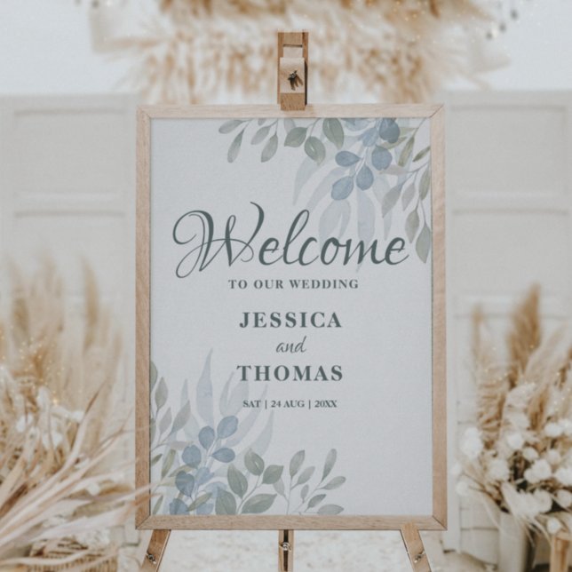 Póster Bienvenida de boda con follaje rústico de eucalipt (Subido por el creador)