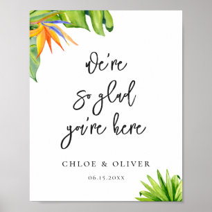 Póster Bienvenida de boda con follaje tropical
