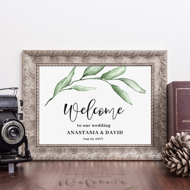 Póster Bienvenida de boda con follaje verde  (Subido por el creador)
