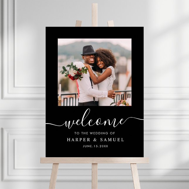 Póster Bienvenida de boda con foto de caligrafía elegante (Subido por el creador)