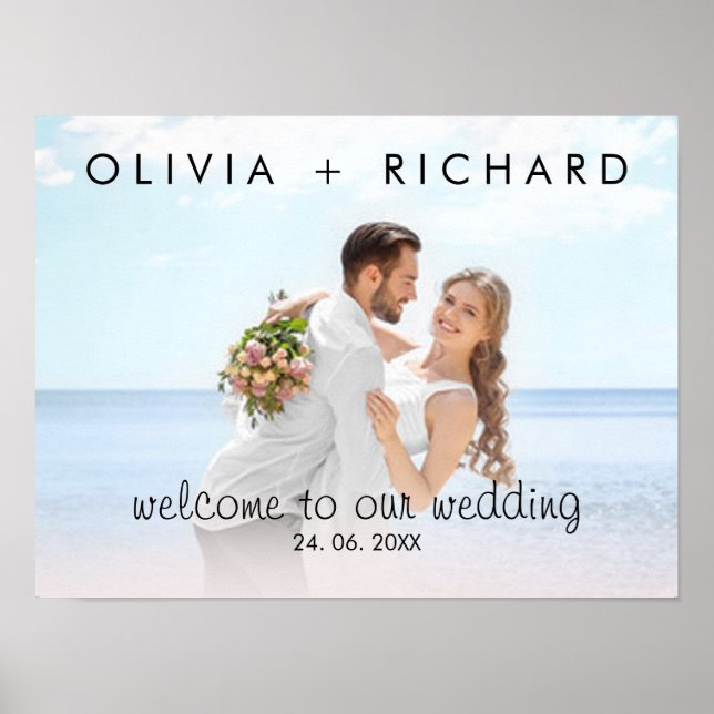Póster Bienvenida de Boda con Foto Personalizada Chic Mod (Frente)